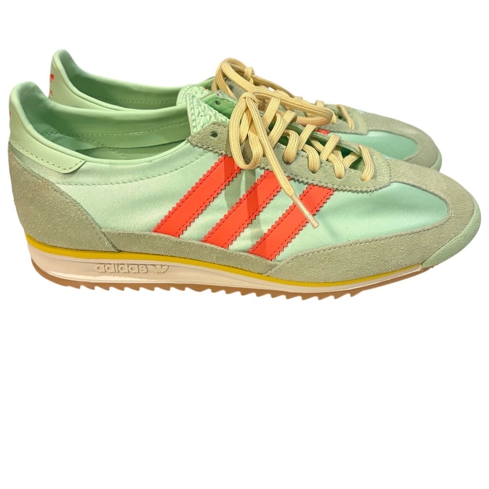 adidas Women Sneakers Mint Green with Coral Stripes and Yellow Accents
